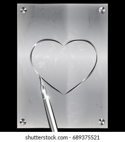 metal page with image of heart