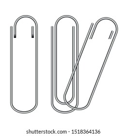 Metal paper clip and paper isolated on white background. Vector Illustration
