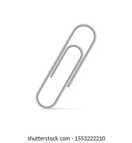 Metal paper clip isolated on white background. Vector Illustration