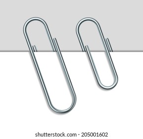 Metal paper clip and paper isolated on white background. Vector Illustration