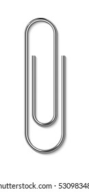 Metal paper clip isolated on white background.