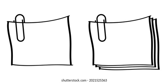 Metal paper clips binder for post, note or meno. Cartoon drawing office paperclips. Empty paper clip clamp icon or pictogram. attached, attach document or file. Business or school concept