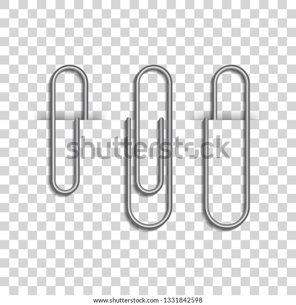 Metal paper clips\
isolated on transparent background. Metal paper clips attached to\
paper. Vector\
illustration