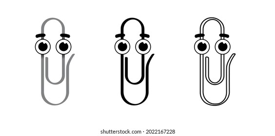 Metal paper clips on transparent background with happy smile face. Cartoon drawing office paperclips. Paper clip icon or pictogram. attached, attach document or file. Business or school concept. Pin