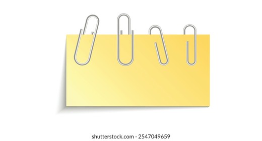 Metal Paper for note with clip. with. Paperclip for memo. Color notepaper with paperclip for reminder in school, office, and home. Metal Paperclip with Notepaper Vector – Color Memo Sheet for School