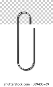 Metal paperclip isolated and attached to white sheet of paper