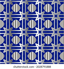metal pattern on a blue background. 