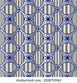 patrón metálico sobre fondo azul. 