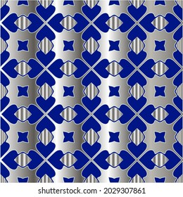 patrón metálico sobre fondo azul. 
