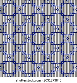Metallmuster auf blauem Hintergrund.  Muster für Stoff, Tapete, Verpackung. Dekorativer Ausdruck.
