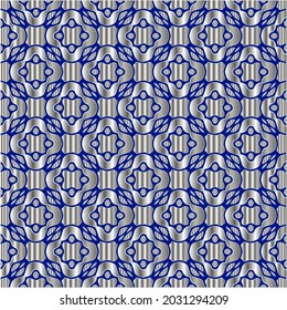 Metallmuster auf blauem Hintergrund.  Muster für Stoff, Tapete, Verpackung. Dekorativer Ausdruck.
