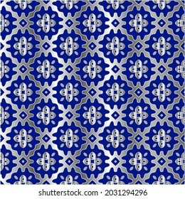 patrón metálico sobre fondo azul.  patrón para tela, papel pintado, embalaje. Impresión decorativa.