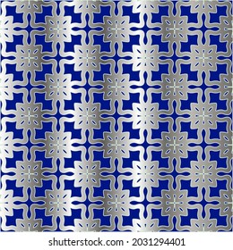 metal pattern on a blue background.  pattern for fabric, wallpaper, packaging. Decorative print.