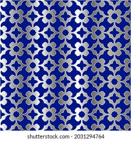 metal pattern on a blue background.  pattern for fabric, wallpaper, packaging. Decorative print.
