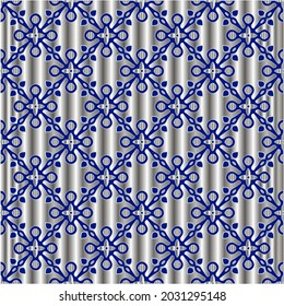 Metallmuster auf blauem Hintergrund.  Muster für Stoff, Tapete, Verpackung. Dekorativer Ausdruck.
