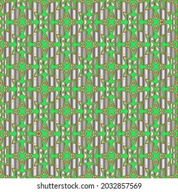 metal pattern on a green background. pattern for fabric, wallpaper, packaging. Decorative print.