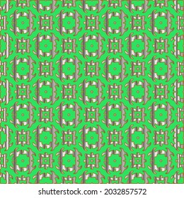 metal pattern on a green background. pattern for fabric, wallpaper, packaging. Decorative print.