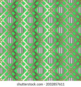 metal pattern on a green background. pattern for fabric, wallpaper, packaging. Decorative print.