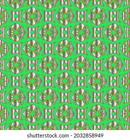 metal pattern on a green background. pattern for fabric, wallpaper, packaging. Decorative print.