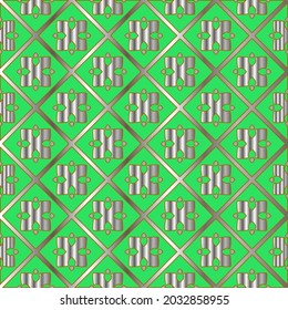 metal pattern on a green background. pattern for fabric, wallpaper, packaging. Decorative print.