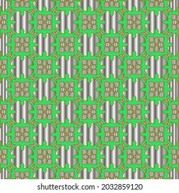 metal pattern on a green background. pattern for fabric, wallpaper, packaging. Decorative print.