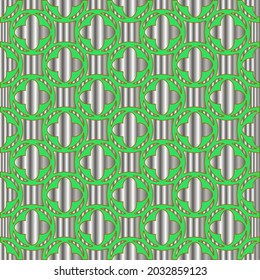 metal pattern on a green background. pattern for fabric, wallpaper, packaging. Decorative print.