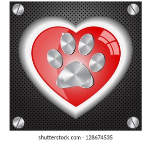 Metal Paw print love.Vector