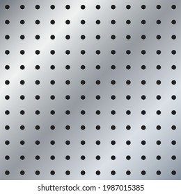 Metal Peg board perforated texture background material with round holes seamless pattern board vector illustration. Wall structure for working bench tools.