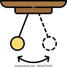 Metal pendulum swinging back and forth from a wooden ceiling mount. This kinetic motion setup demonstrates classical mechanics and gravitational physics. Great for physics laboratory experiments and kinetic energy studies.
