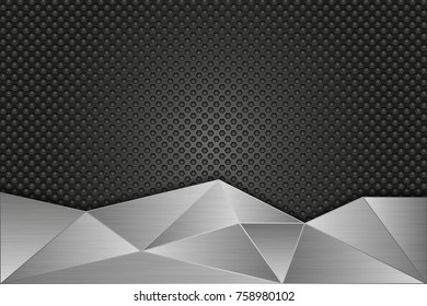 Metal perforated background with brushed metal polygonal elements. Vector 3d illustration