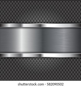 Metal Perforated Background With Brushed Steel Plate. Diamond Shape Holes. Vector 3d Illustration.