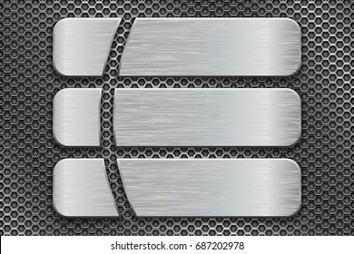 Metal perforated background with long cut iron plates. Vector 3d illustration