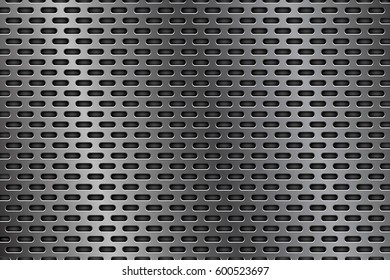 Metal perforated background. Oval shaped holes. Vector 3d illustration