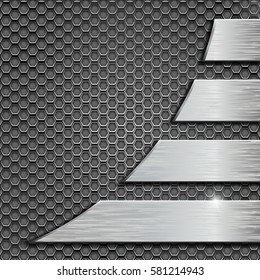 Metal perforated background with metal plates. Vector 3d illustration.