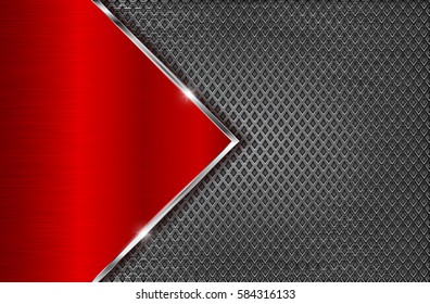 Metal Perforated Background With Red Steel Plate. Diamond Shape Holes. Vector 3d Illustration