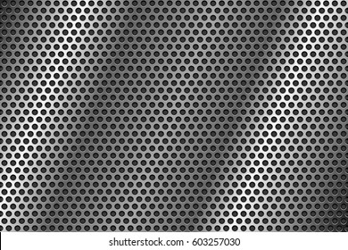 Metal perforated background. Round shaped holes. Vector 3d illustration
