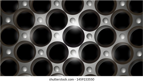 Metal perforated surface with rivets.
