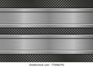 Metal perforated texture with horizontal iron plates. Vector 3d illustration