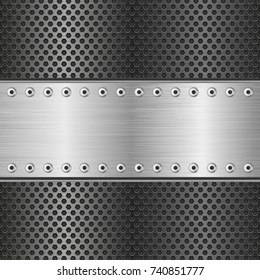 Metal perforated texture with rivets. Vector 3d illustration