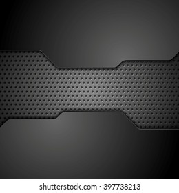 Metal perforated texture technology background. Vector corporate tech graphic design. Black metal illustration. Perforated black technical template