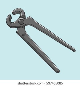 Metal pincers flat laid isolated - line drawing, isolated, colored, icon