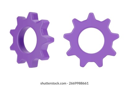 Metallritzel und Zahnräder, einzelne 3D-Zahnräder. Mechanische Elemente für Vektorräder. Zahnräder Schablonen Seite und Vorderansicht. Mechanische Systemkomponenten, technische Ritzel. Drehende Maschinenteile