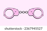 Metal pink handcuffs with chain. Vector clipart for emo, goth, punk design. Arrest, crime concept
