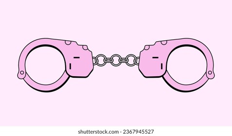 Metal pink handcuffs with chain. Vector clipart for emo, goth, punk design. Arrest, crime concept