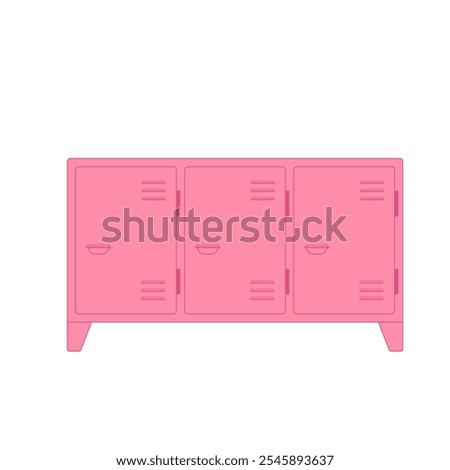 Metal pink locker for modern interior design. Wardrobe for locker rooms, gym, storage cells. Vector illustration