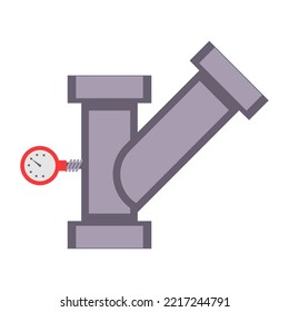 Metal pipe. Icon for pipeline and water tube construction. Industrial pipe for water or gas. Factory element connection equipment with flange. Part canalization vector illustration