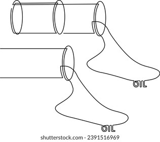 Tubo de metal con líquido que sale. Dibujo continuo de líneas. Ilustración vectorial.