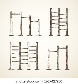 Metal pipe plank up tool outdoor device isolated on white. Black Line ink hand drawn sporty game logo icon sign pictogram symbol design sketch. Art retro doodle cartoon graphic silhouette print style 