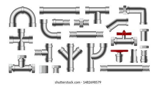 Metal pipe water connection isolated pipeline. Water tube factory steel construction plumbing.