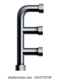 Metal pipeline. Industrial conduit with connection. 3d glossy stainless steel tube for water or gas. Element of engineering plumbing system